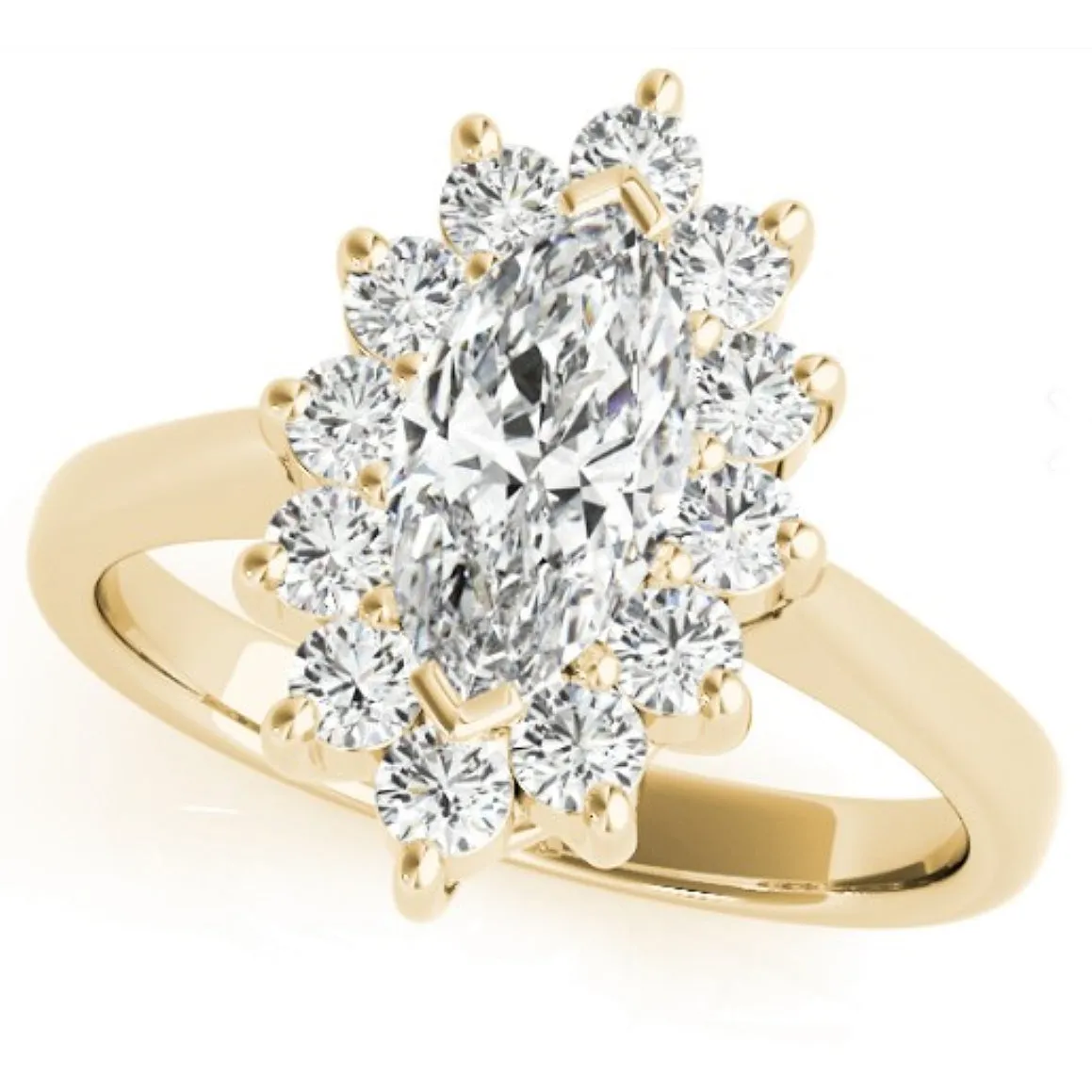 1 1/2 Ct Marquise Diamond Halo Engagement Ring 14k Yellow Gold