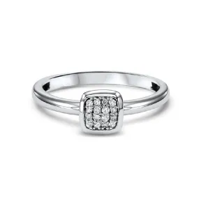 10KT White Gold Diamond Square Cluster Ring - 1/10 CTW