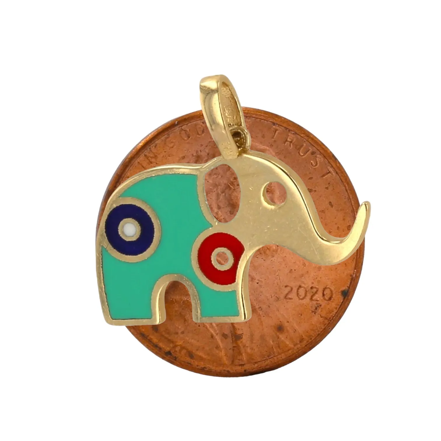 14k yellow gold enamel amulet elephant pendant