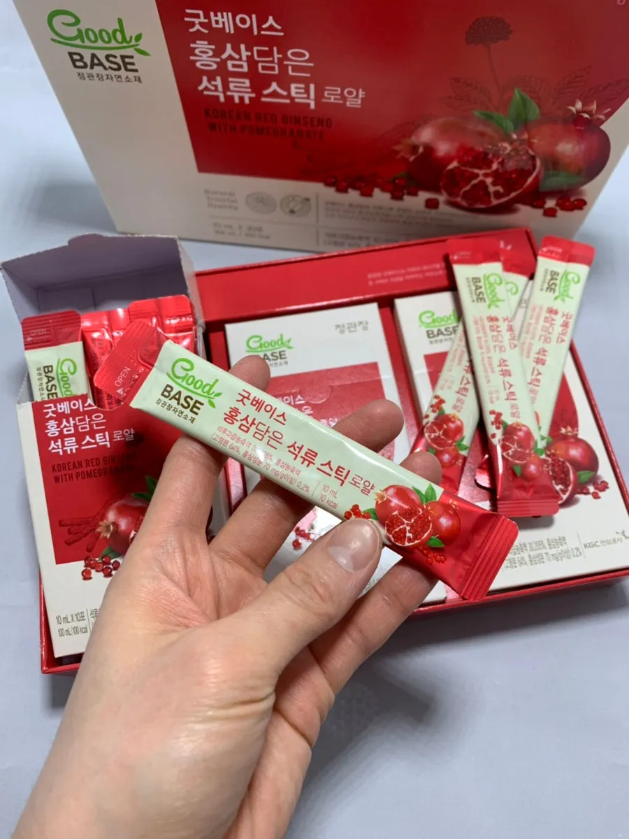 3 Boxes Good Base Korean Red Ginseng Pomegranate Sticks Royal 10ml x 30 Pouches Healthy Foods Korean Traditional Beauty Suppleme