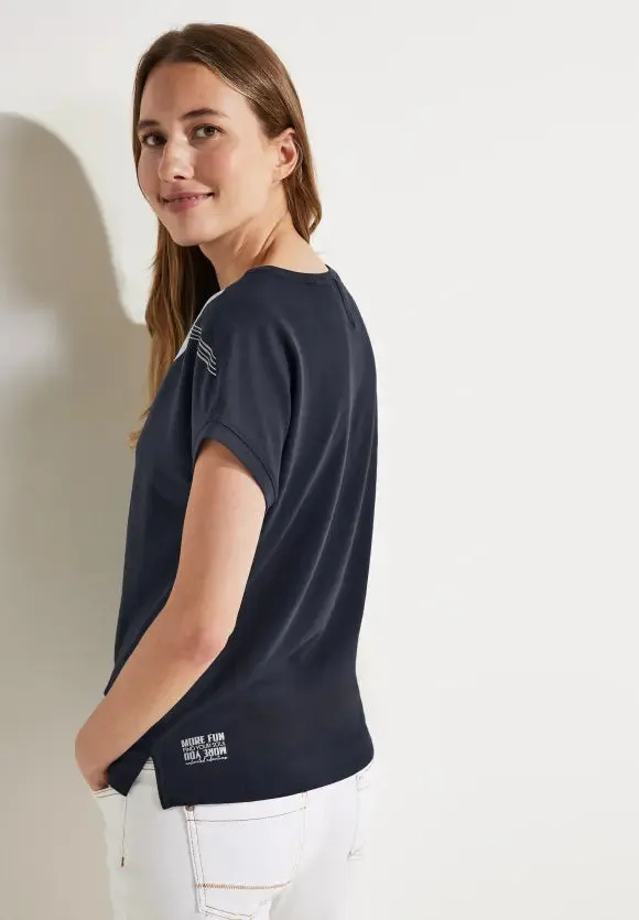 320226- Navy Printed T-shirt - Cecil