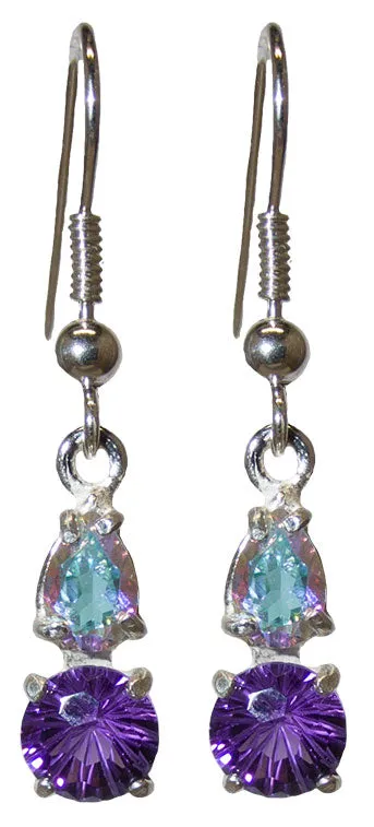 6mm Siberian Purple Quartz Super Nova? with Pear Cut Mystic Topaz Dangle Earrings