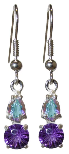 6mm Siberian Purple Quartz Super Nova? with Pear Cut Mystic Topaz Dangle Earrings