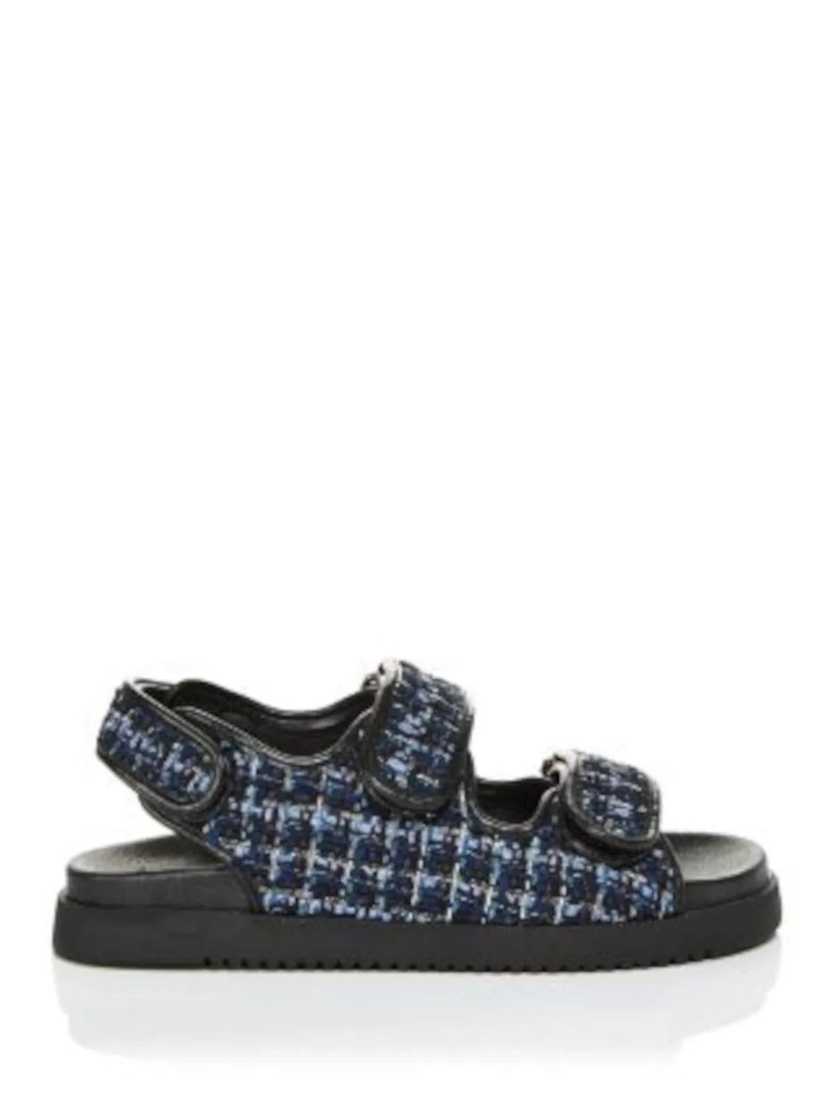 AQUA Womens Navy Plaid Padded Margo Round Toe Platform Slingback Sandal M