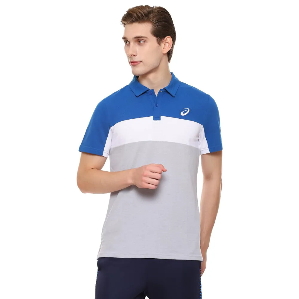 ASICS Men's Color Blocked Polo Top (Lake Drive/Piedmont Grey)