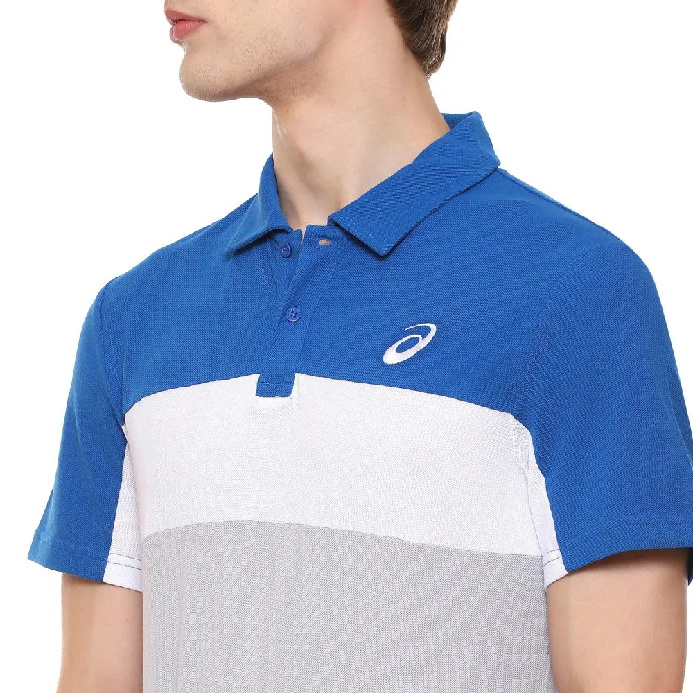 ASICS Men's Color Blocked Polo Top (Lake Drive/Piedmont Grey)