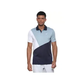 ASICS Men's Color Blocked Polo Top (Light Steel/Midnight/Brilliant White)