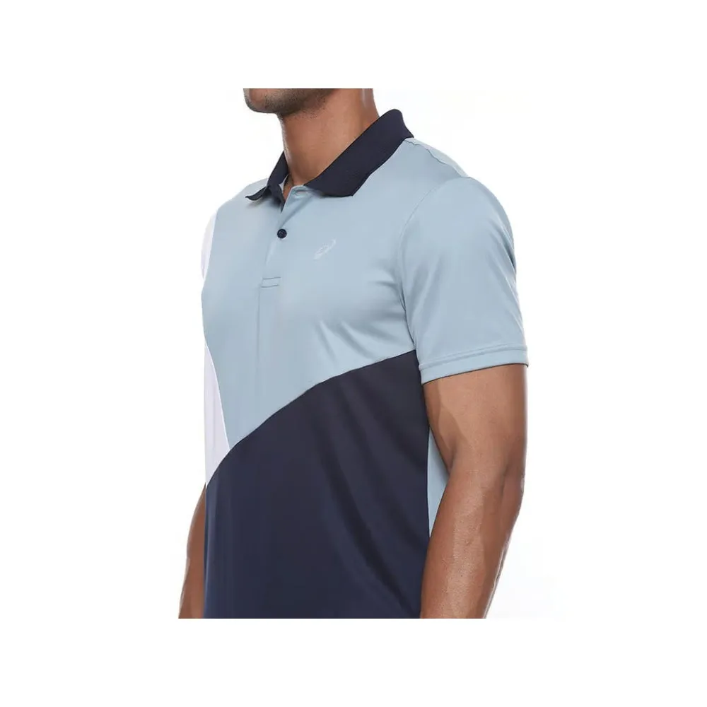 ASICS Men's Color Blocked Polo Top (Light Steel/Midnight/Brilliant White)