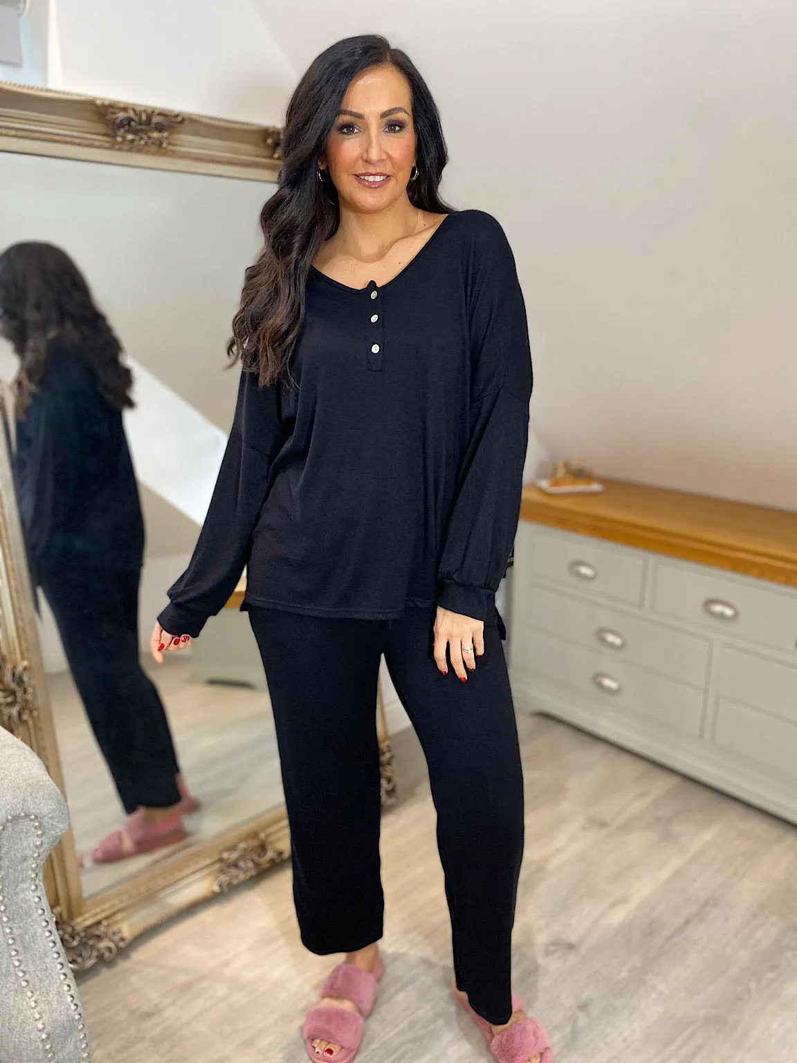 Black Soft Lightweight Button Top Ellie