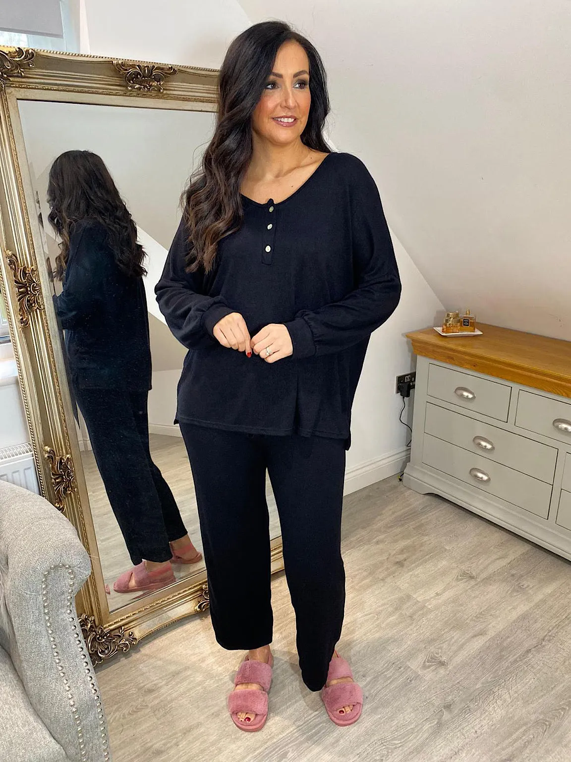 Black Soft Lightweight Button Top Ellie