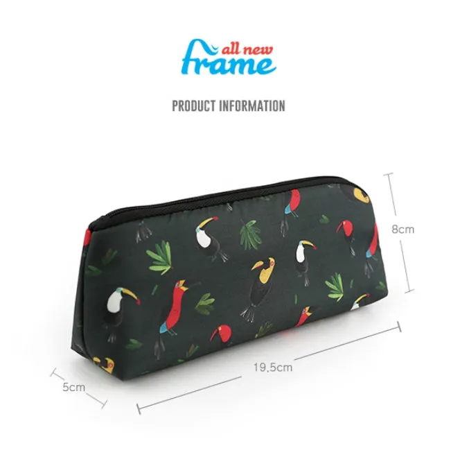 Black Toucans Birds Graphic Pencil Cases Stationery Zipper School 19cm Office Cosmetics Pouches Artists Designer Prints Gifts Ba