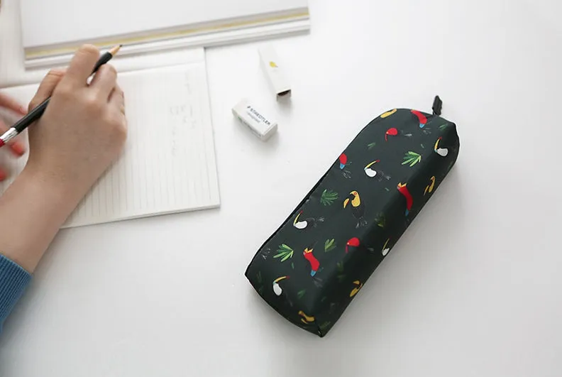 Black Toucans Birds Graphic Pencil Cases Stationery Zipper School 19cm Office Cosmetics Pouches Artists Designer Prints Gifts Ba