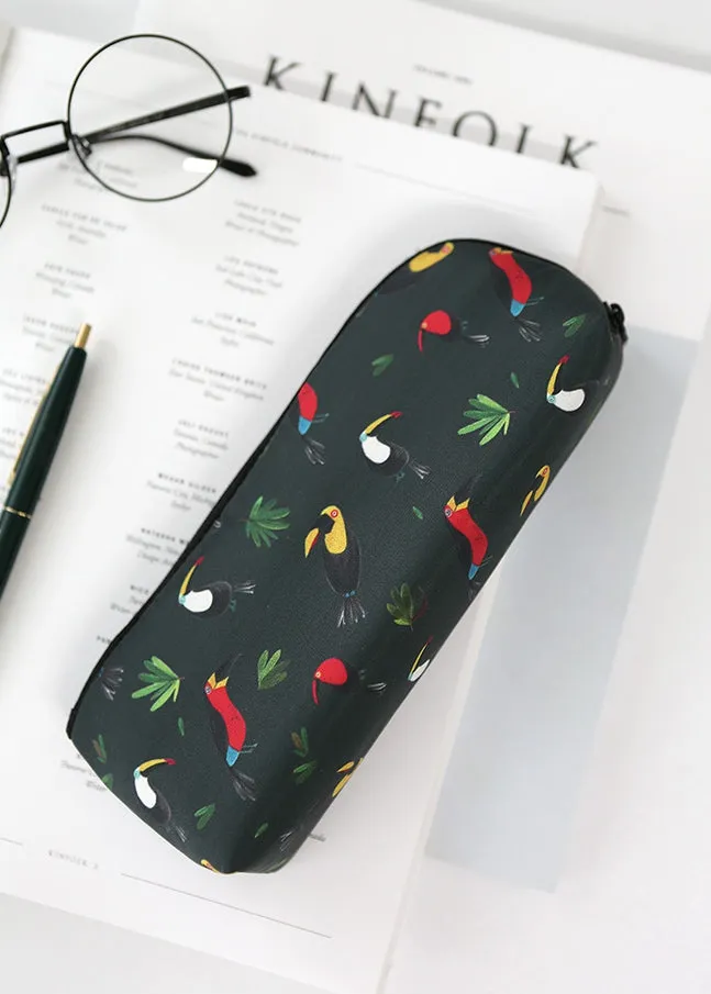 Black Toucans Birds Graphic Pencil Cases Stationery Zipper School 19cm Office Cosmetics Pouches Artists Designer Prints Gifts Ba