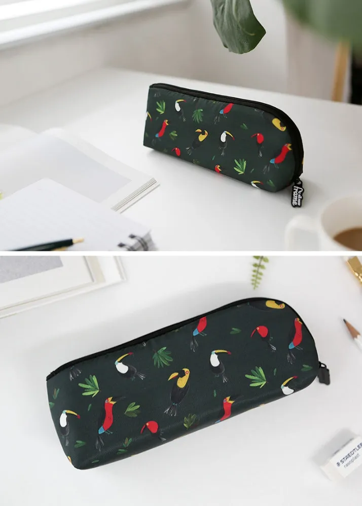 Black Toucans Birds Graphic Pencil Cases Stationery Zipper School 19cm Office Cosmetics Pouches Artists Designer Prints Gifts Ba