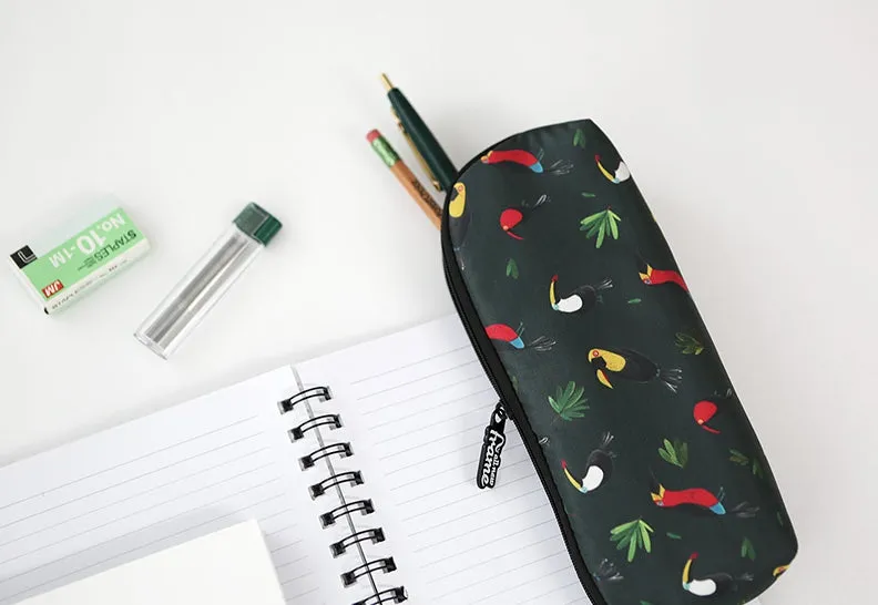 Black Toucans Birds Graphic Pencil Cases Stationery Zipper School 19cm Office Cosmetics Pouches Artists Designer Prints Gifts Ba