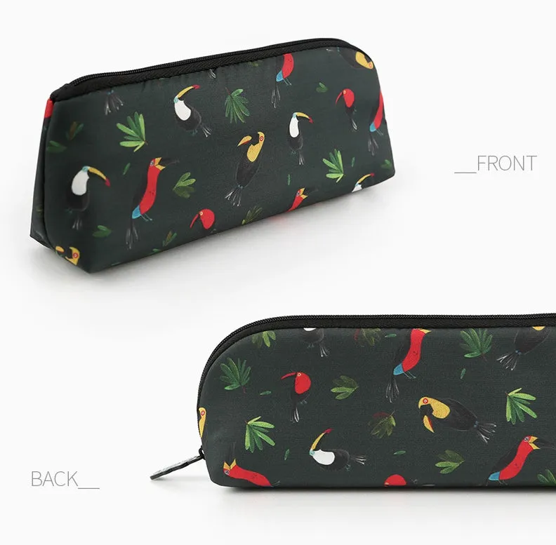 Black Toucans Birds Graphic Pencil Cases Stationery Zipper School 19cm Office Cosmetics Pouches Artists Designer Prints Gifts Ba