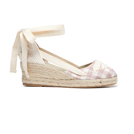 Canvas Wedge Espadrilles in Beige Gingham