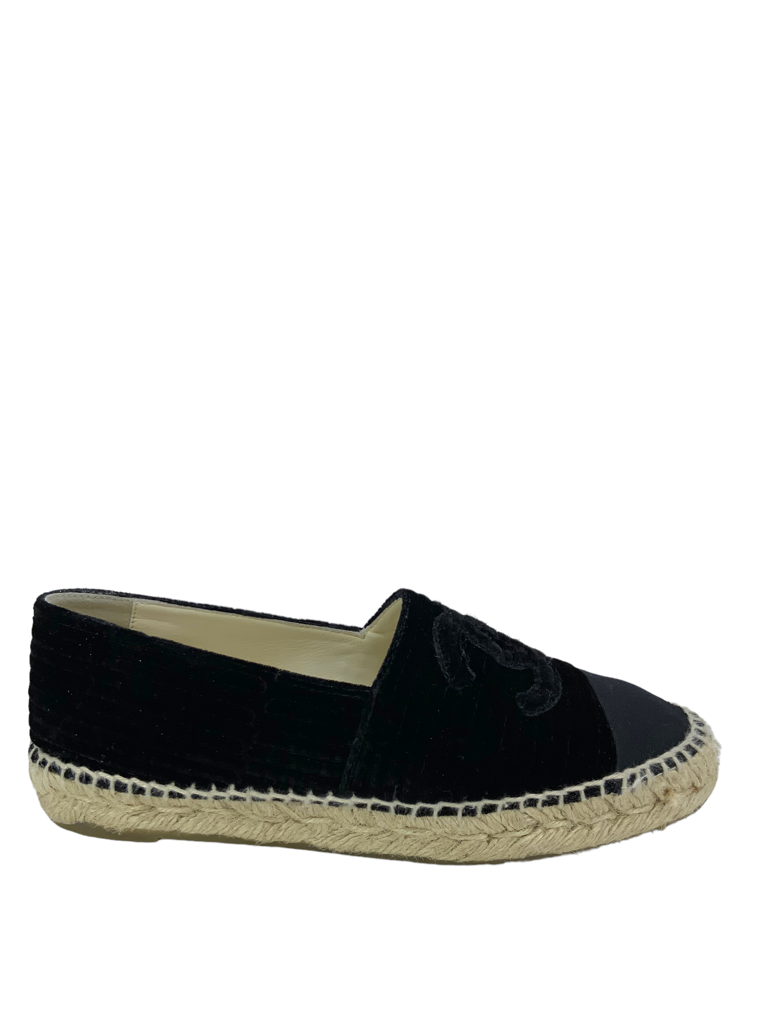 CHANEL Quilted Velvet CC Espadrilles Size 6