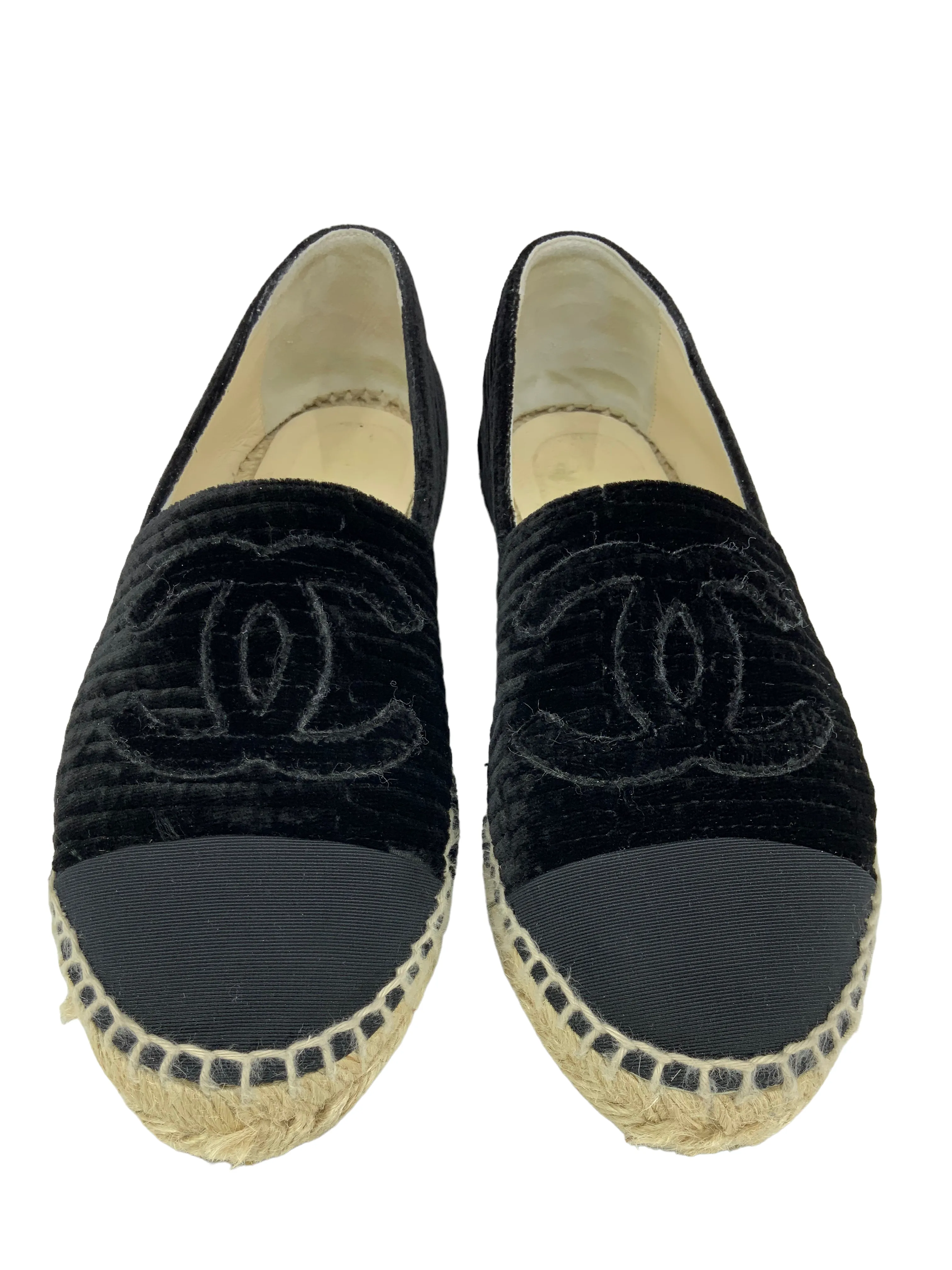 CHANEL Quilted Velvet CC Espadrilles Size 6