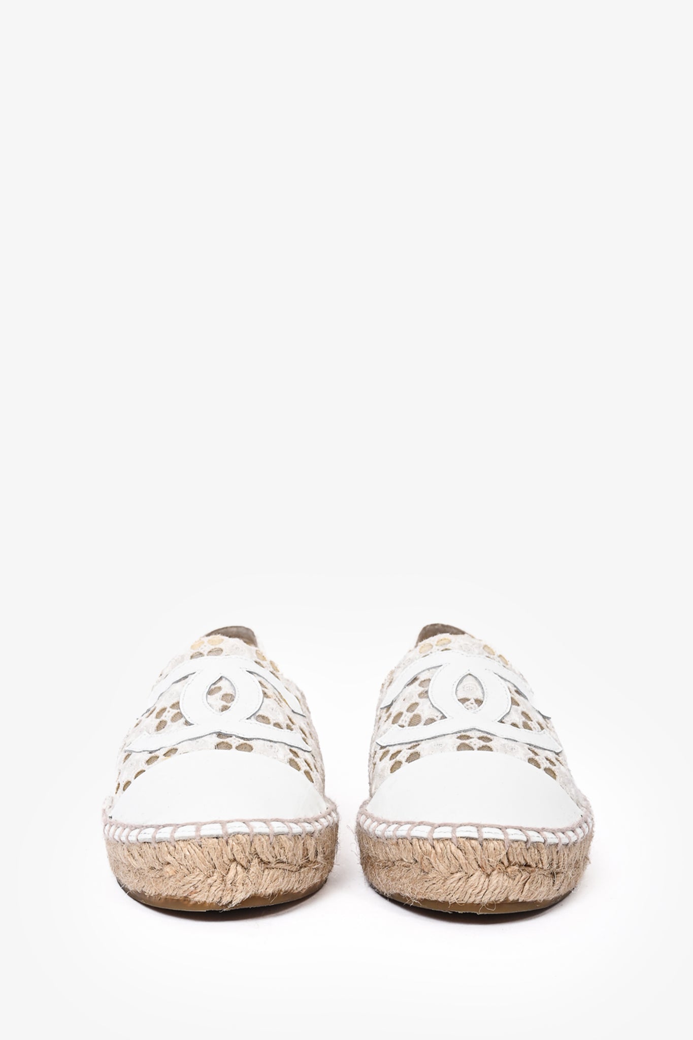 Chanel White Eyelet CC Espadrilles Size 37