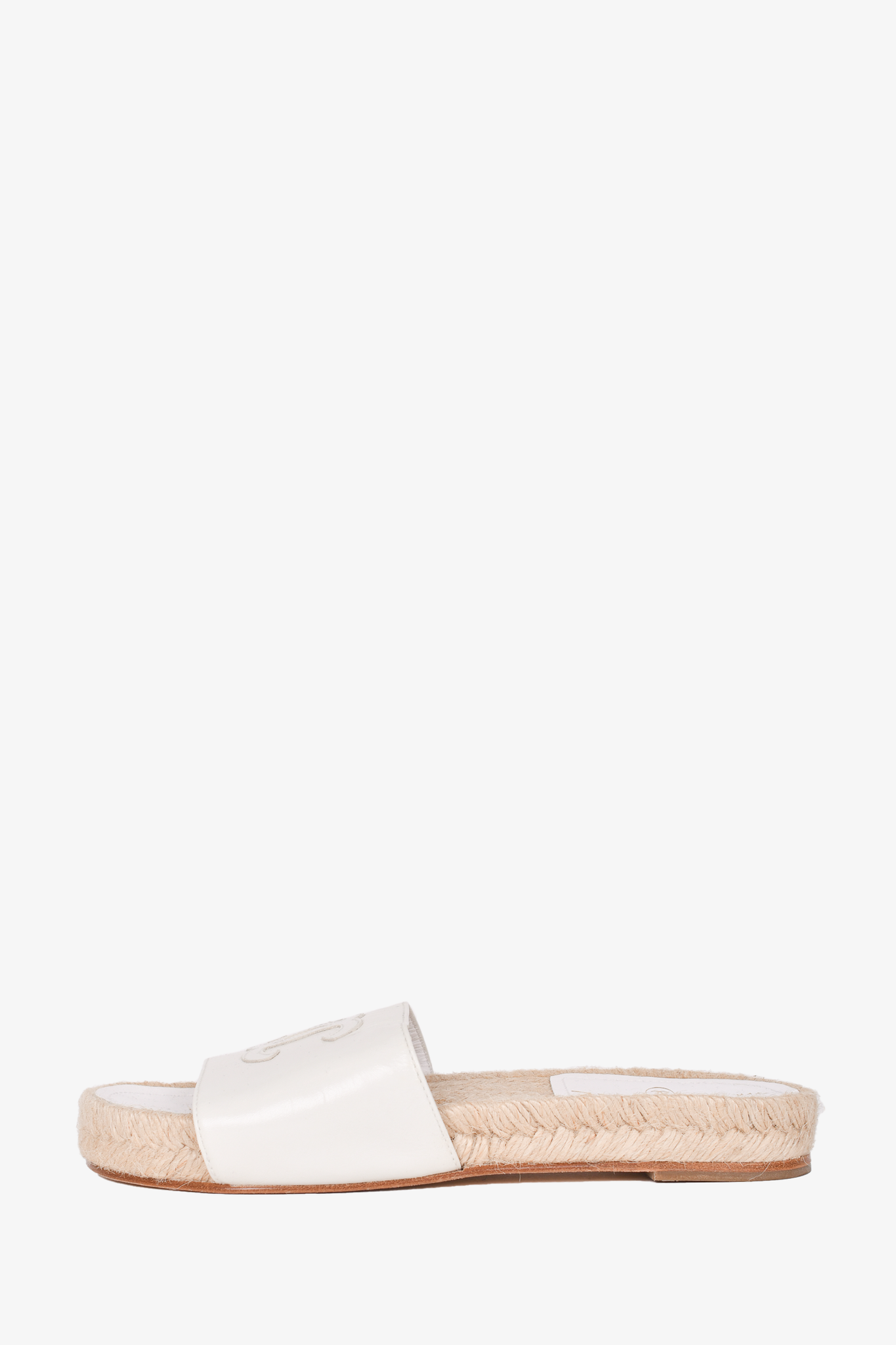 Chanel White Leather CC Logo Espadrilles Slides Size 34