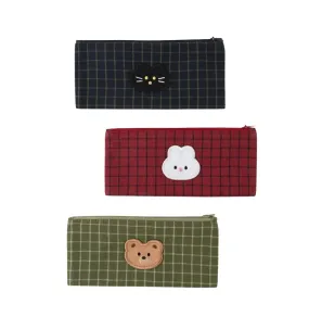 Checked Wappen Cat Bear Rabbit Pencil Cases Stationery Zipper School Office Cosmetics Pouches Artists Designer Gifts Bags Purses