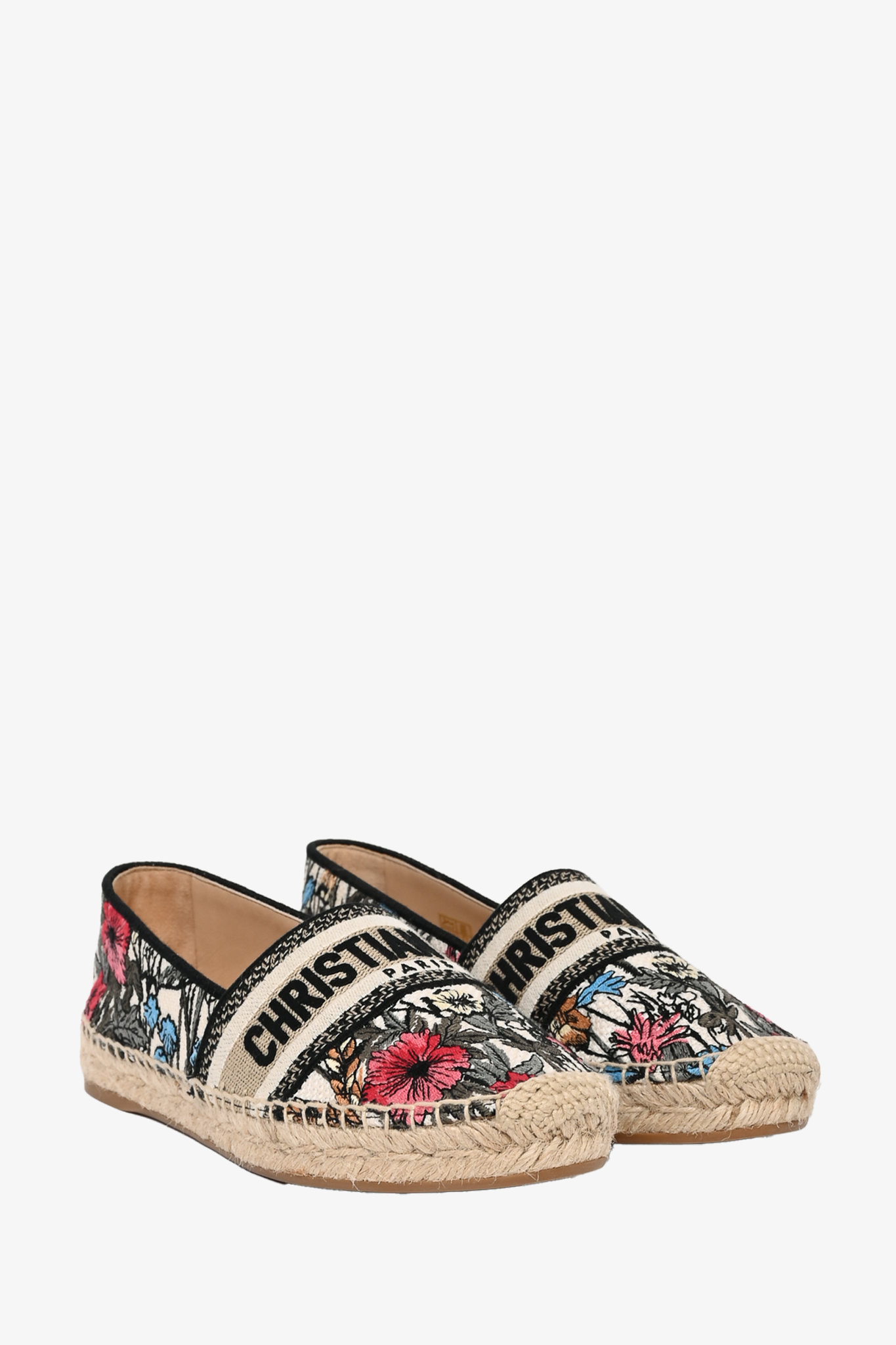 Christian Dior Black Floral Embroidered Espadrilles Size 38