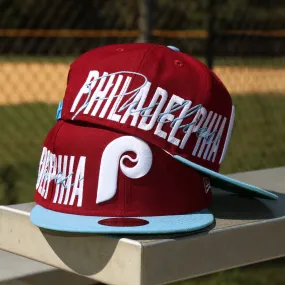 Cooperstown Philadelphia Phillies MLB Side Font Green Bottom 9Fifty Snapback Cap | Maroon Snap Cap