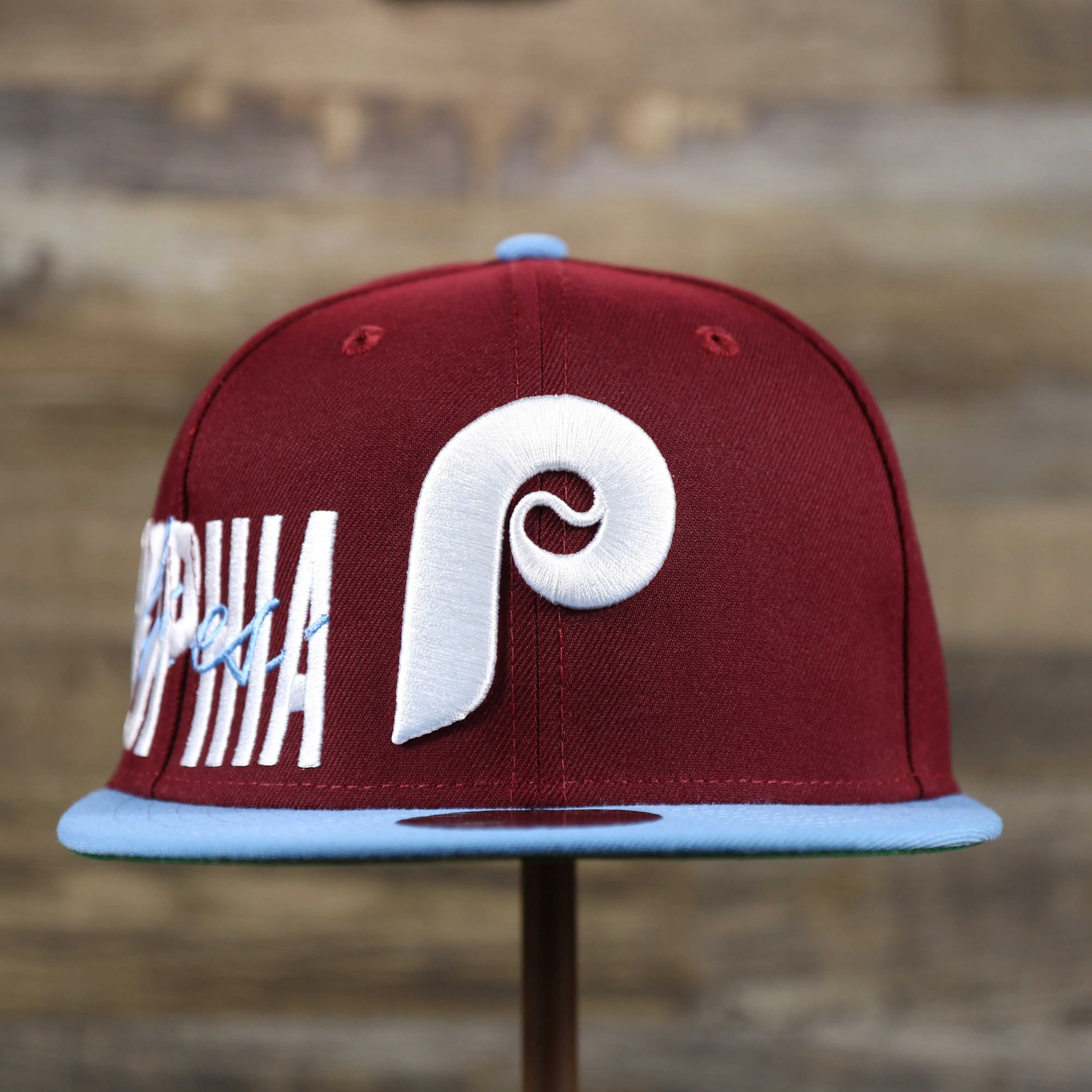 Cooperstown Philadelphia Phillies MLB Side Font Green Bottom 9Fifty Snapback Cap | Maroon Snap Cap