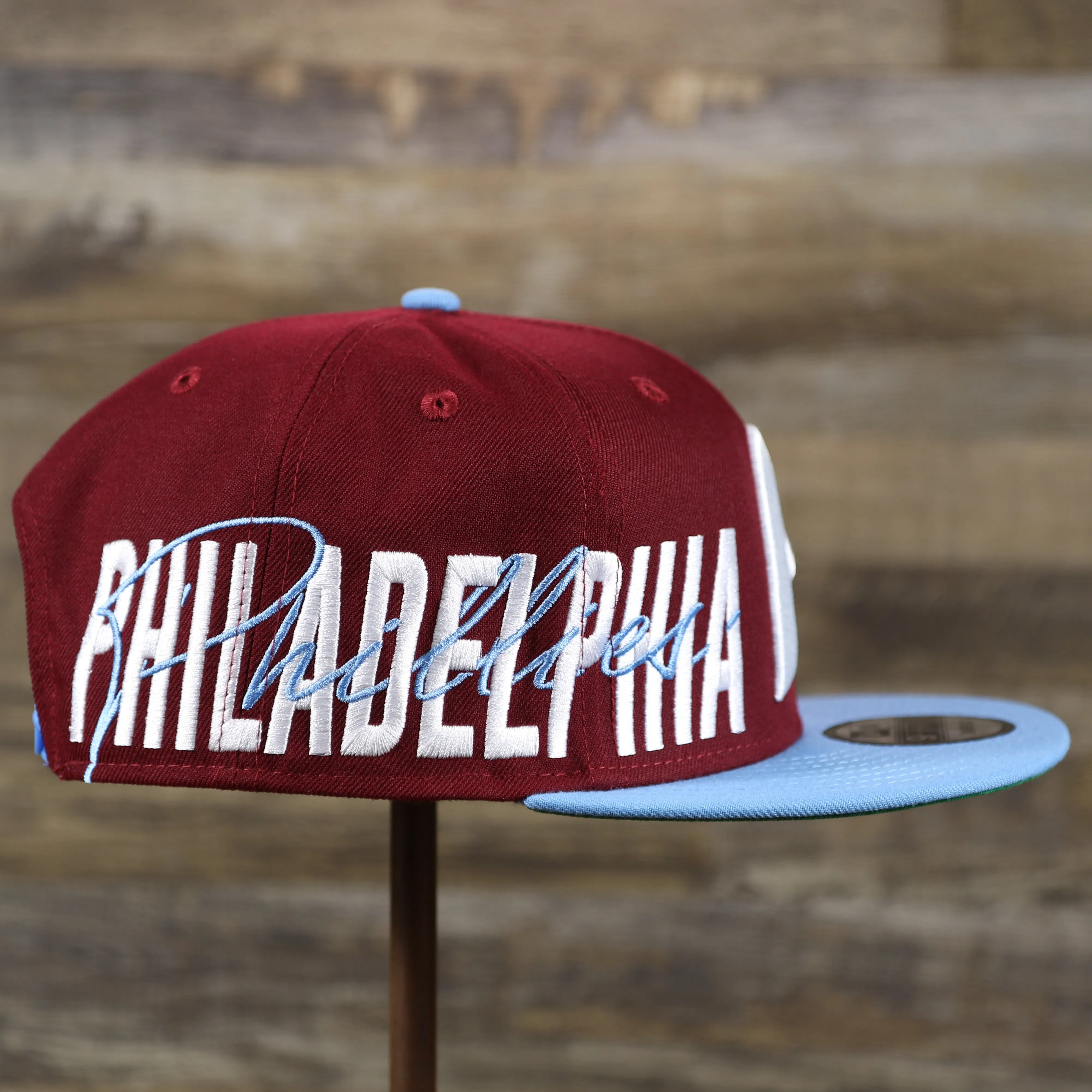 Cooperstown Philadelphia Phillies MLB Side Font Green Bottom 9Fifty Snapback Cap | Maroon Snap Cap