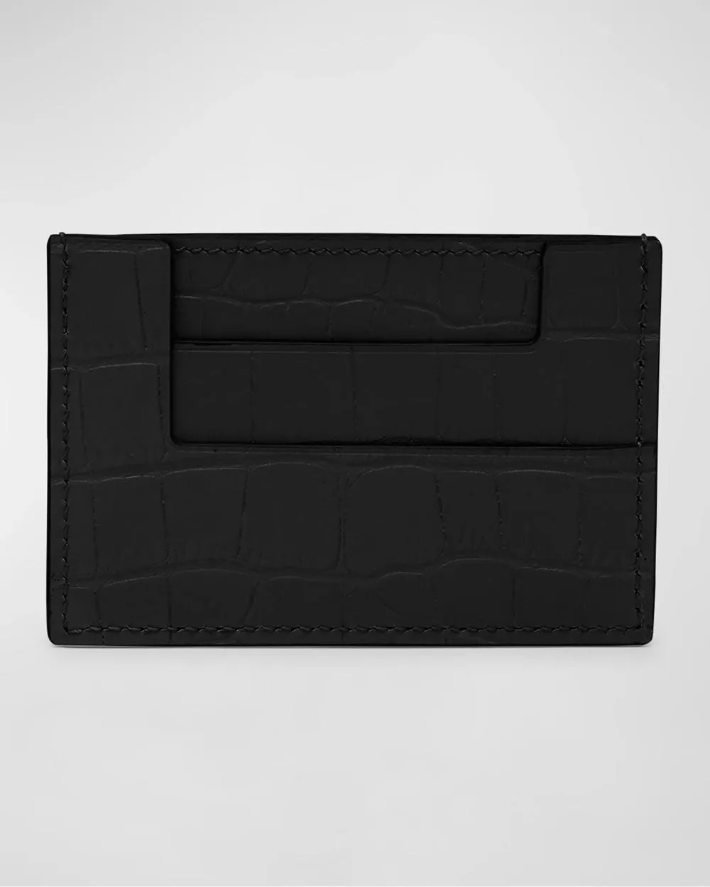 Croc-Embossed Leather Card Holder in Black