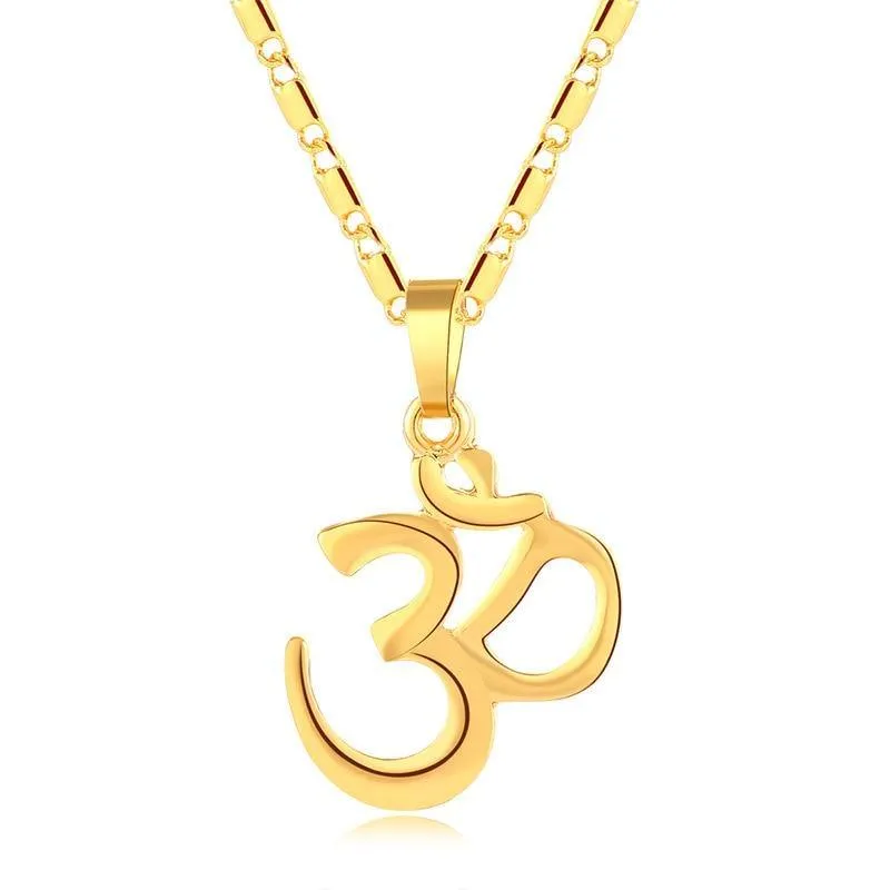 Crystal Gold AUM OM Ohm Amulet Necklace