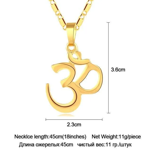 Crystal Gold AUM OM Ohm Amulet Necklace