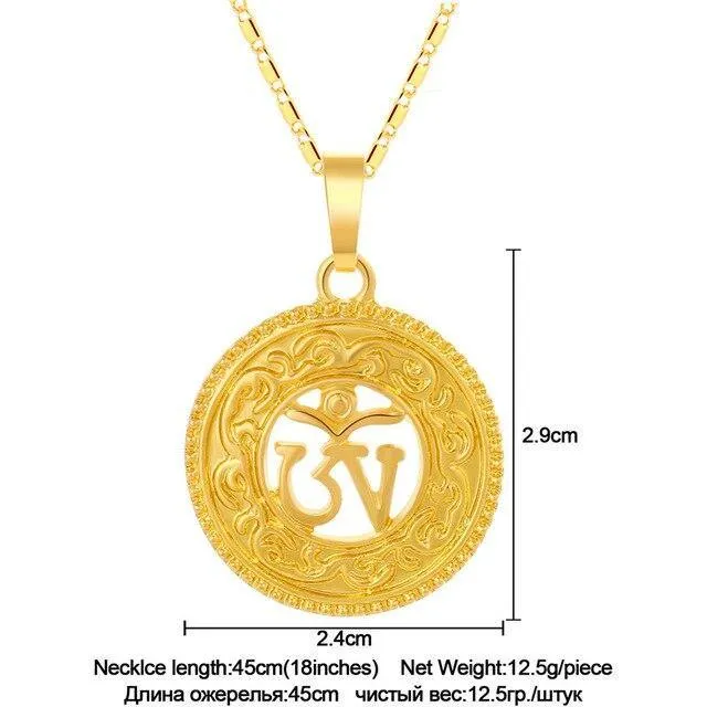 Crystal Gold AUM OM Ohm Amulet Necklace