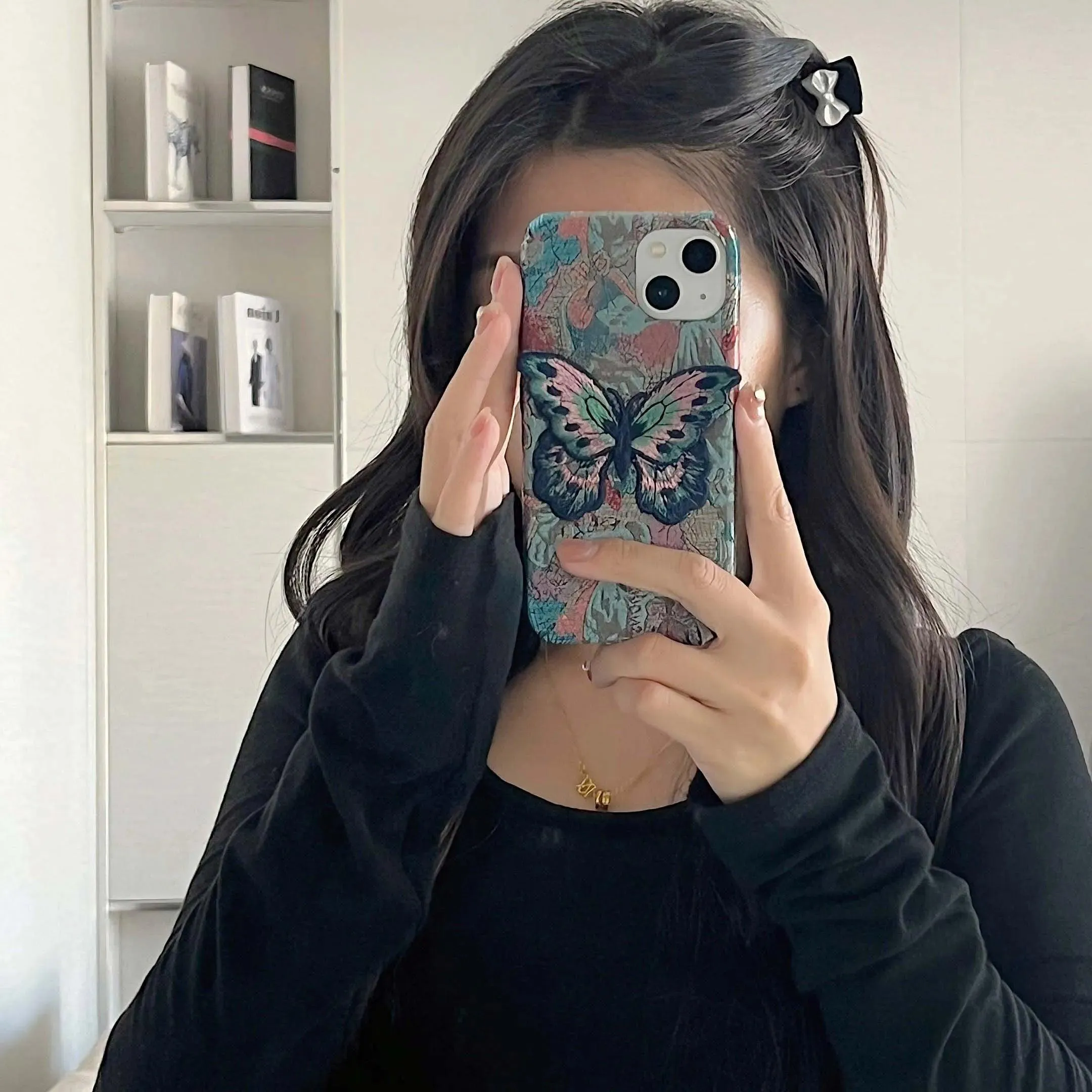 Cute Fabric Butterfly Phone Case for iPhone 15 Pro Max, 14, 13, 11, 12