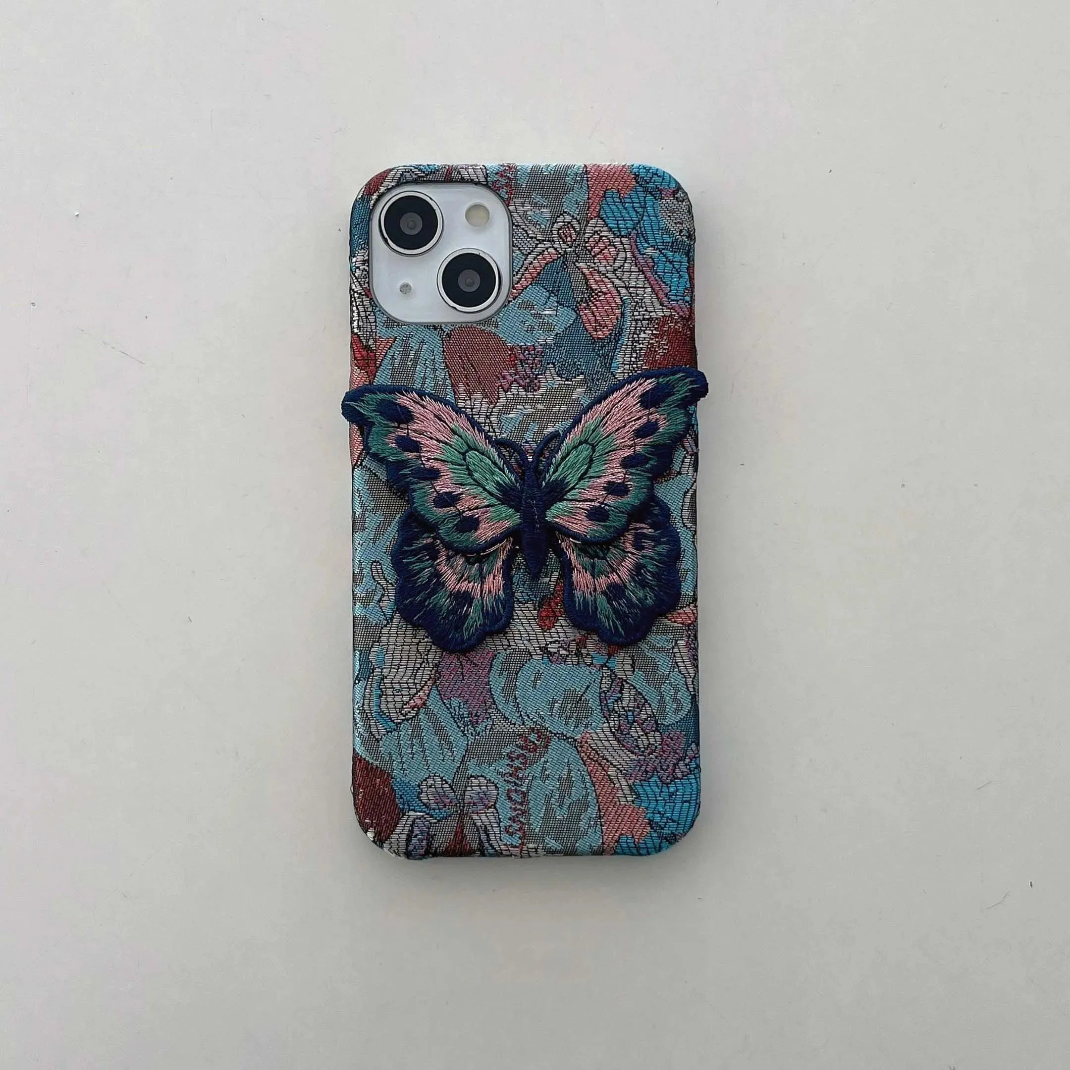 Cute Fabric Butterfly Phone Case for iPhone 15 Pro Max, 14, 13, 11, 12