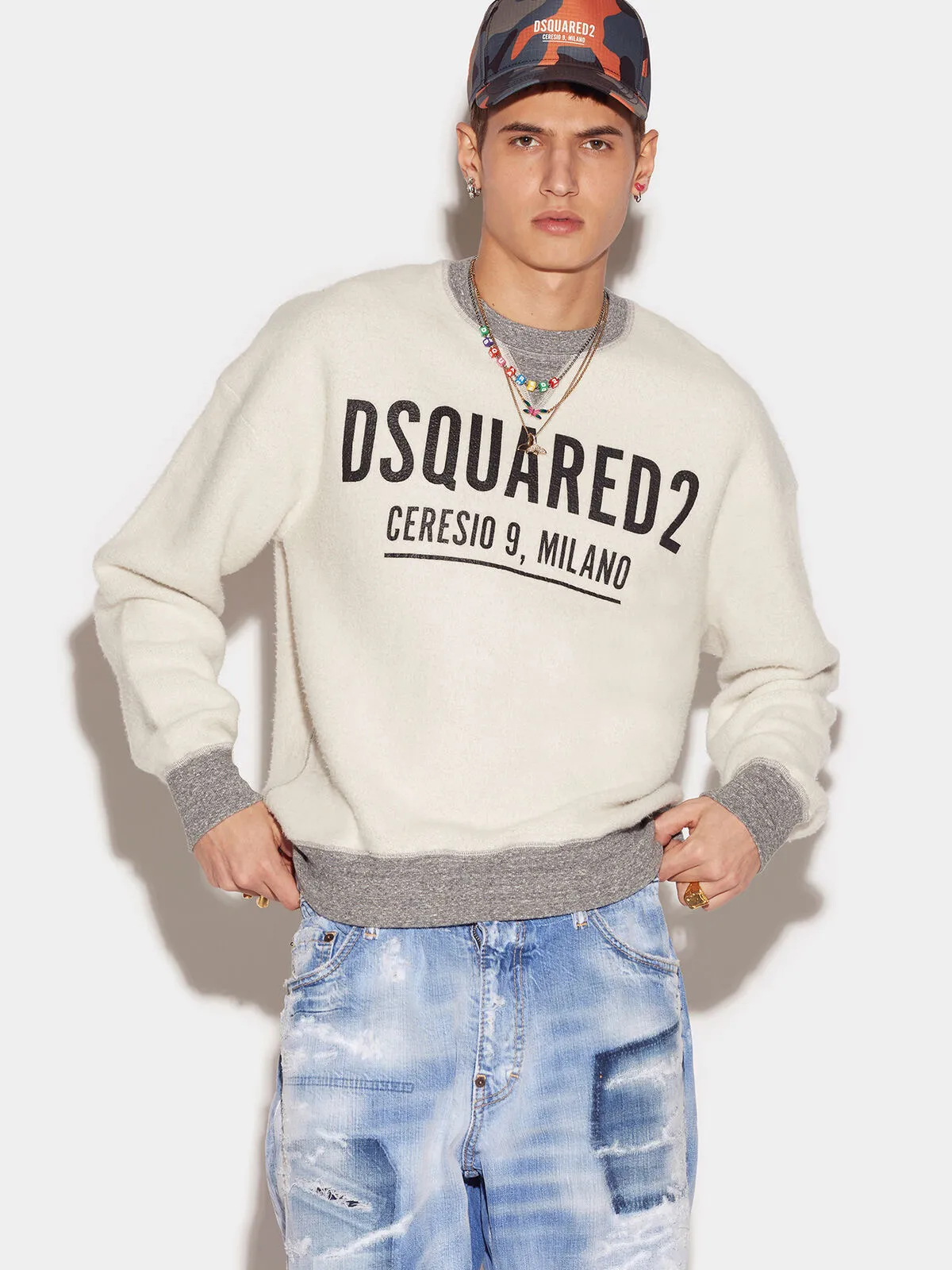 D SQUARED2  |Crew Neck Street Style Long Sleeves Oversized Logo Luxury