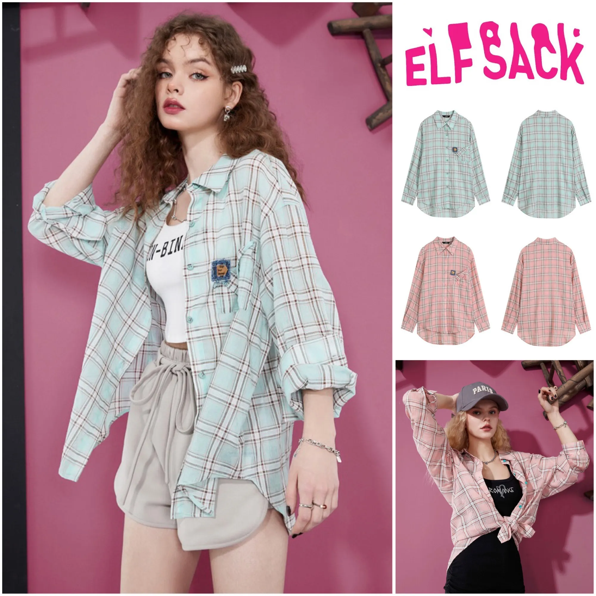 ELF SACK  |Glen Patterns Casual Style Long Sleeves Medium Party Style