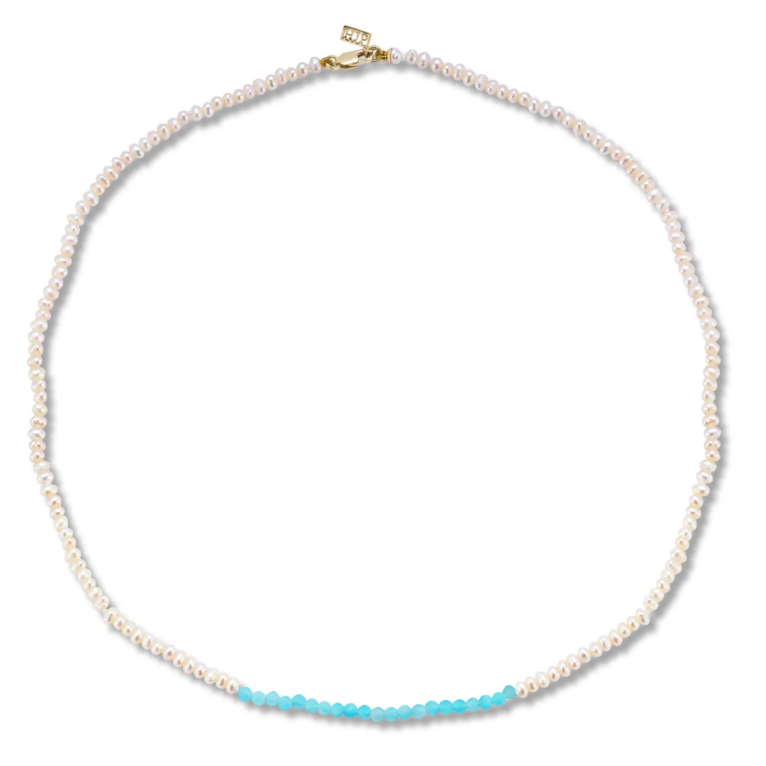 Flamenco Seedpearl and Amazonite color blocked Choker Necklace