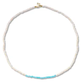 Flamenco Seedpearl and Amazonite color blocked Choker Necklace