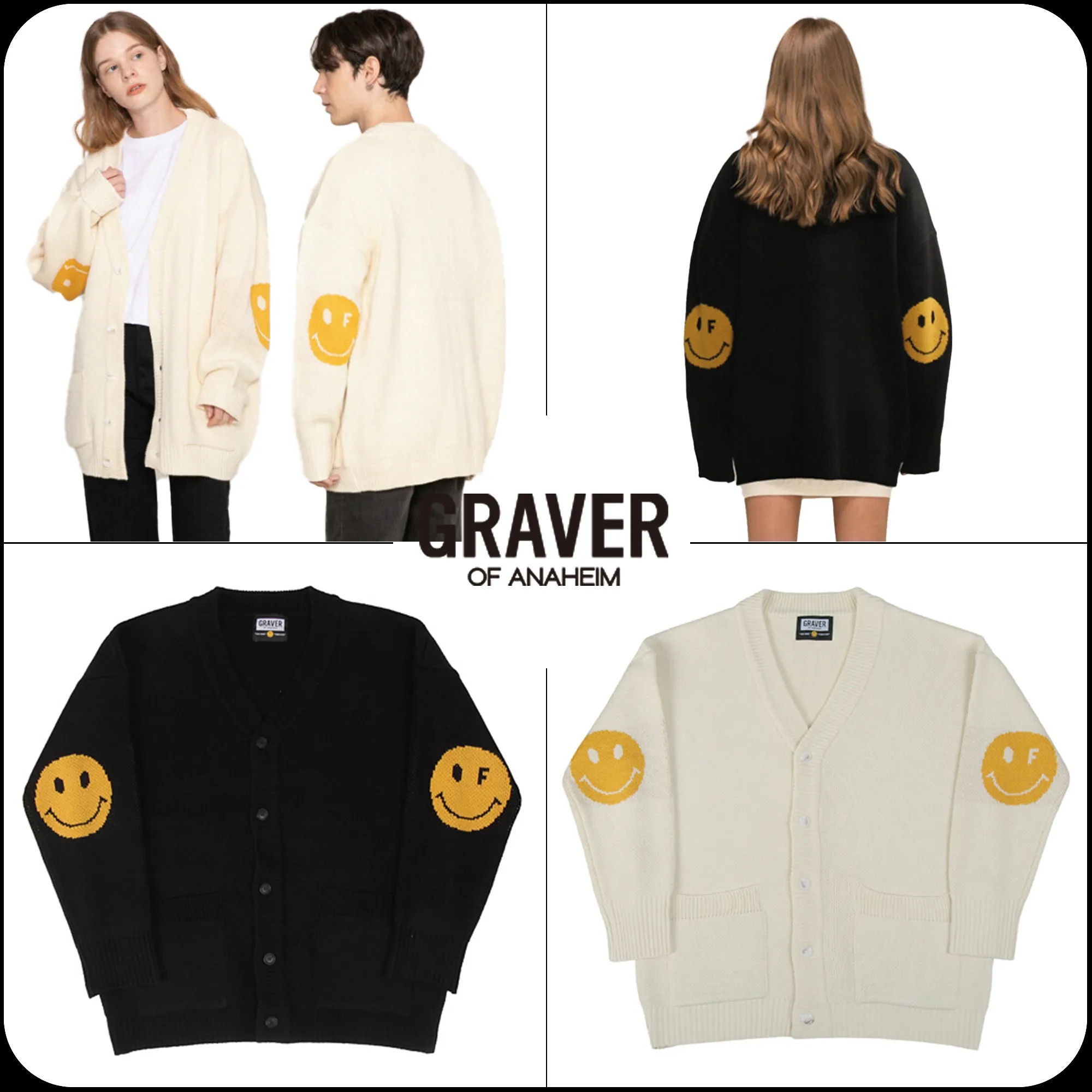 GRAVER  |Unisex Street Style Oversized Logo Cardigans