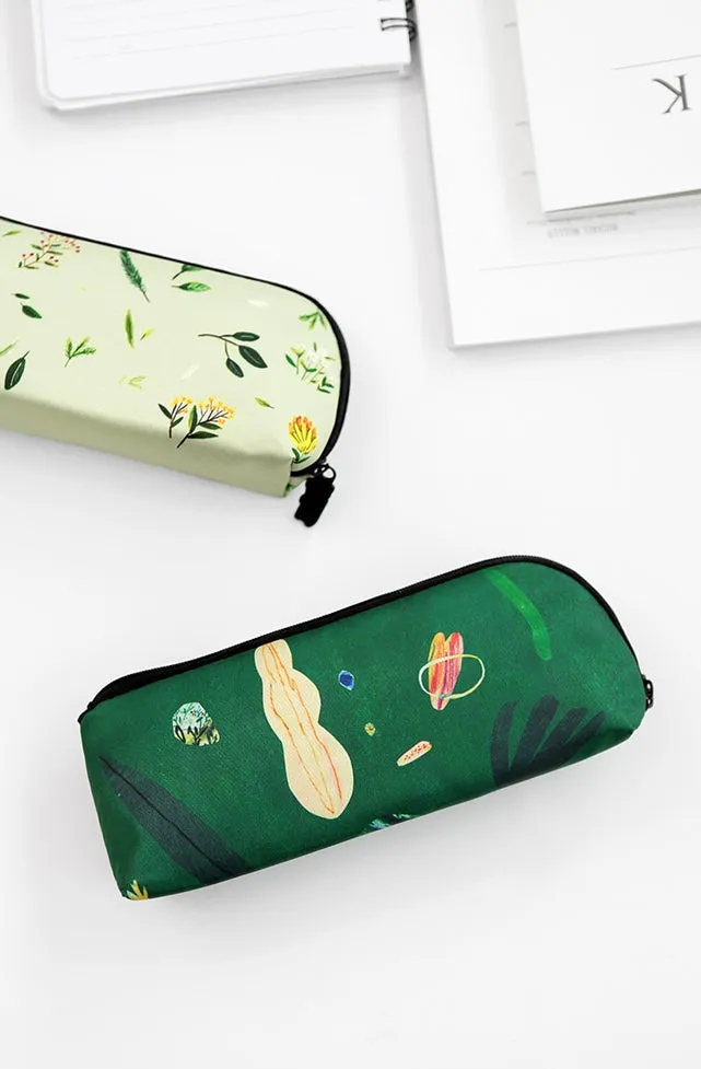 Green Island Graphic Pencil Cases Stationery Zipper School 19cm Office Cosmetics Pouches Artists Designer Prints Gifts Bags Purs