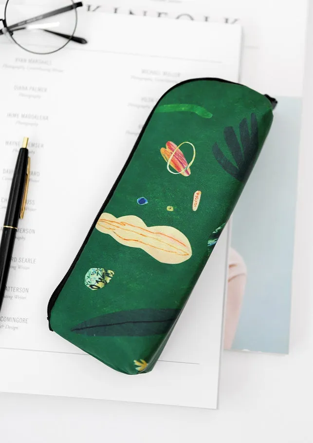 Green Island Graphic Pencil Cases Stationery Zipper School 19cm Office Cosmetics Pouches Artists Designer Prints Gifts Bags Purs