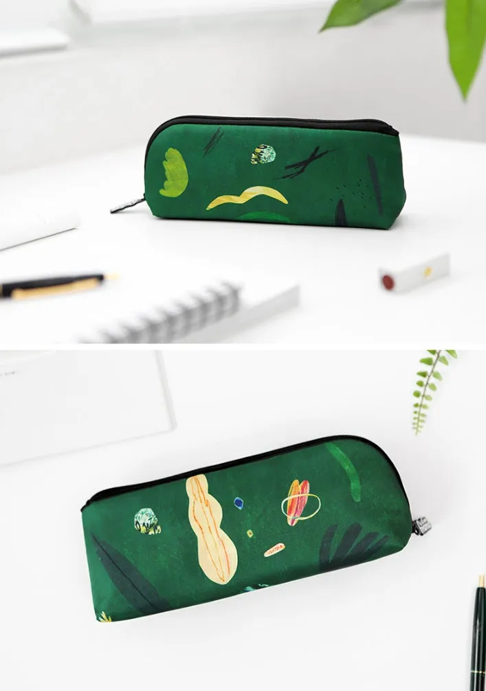 Green Island Graphic Pencil Cases Stationery Zipper School 19cm Office Cosmetics Pouches Artists Designer Prints Gifts Bags Purs