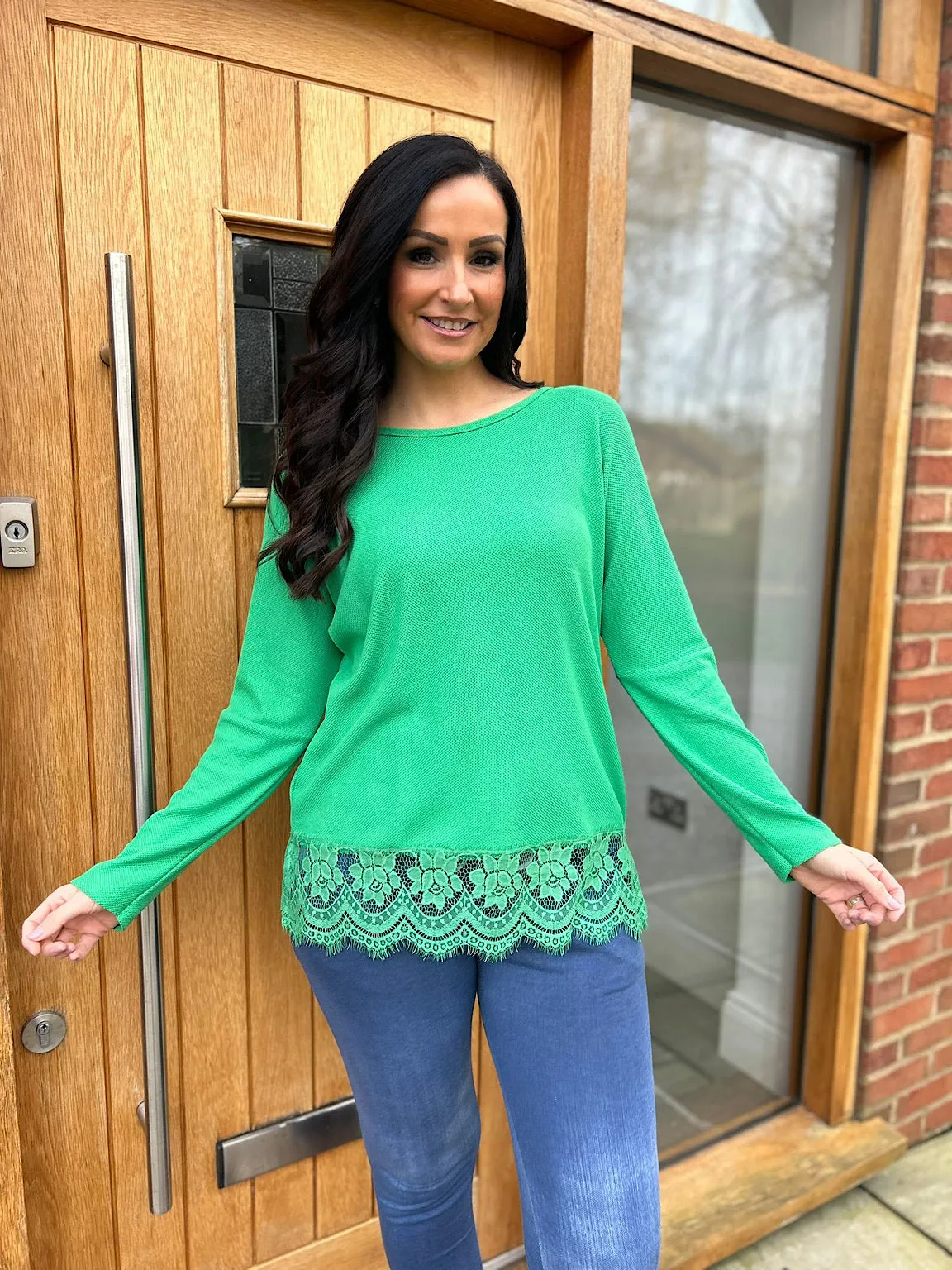 Green Lace Hem Lightweight Top Fiona