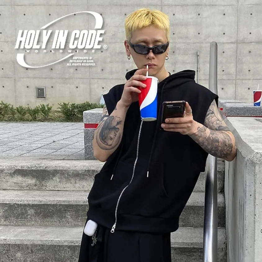 HOLY IN CODE  |Unisex Sleeveless Street Style Plain Cotton Medium Oversized