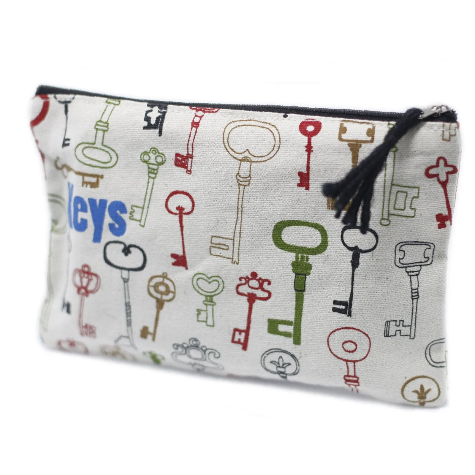 Large thick cotton zip pouch - keys