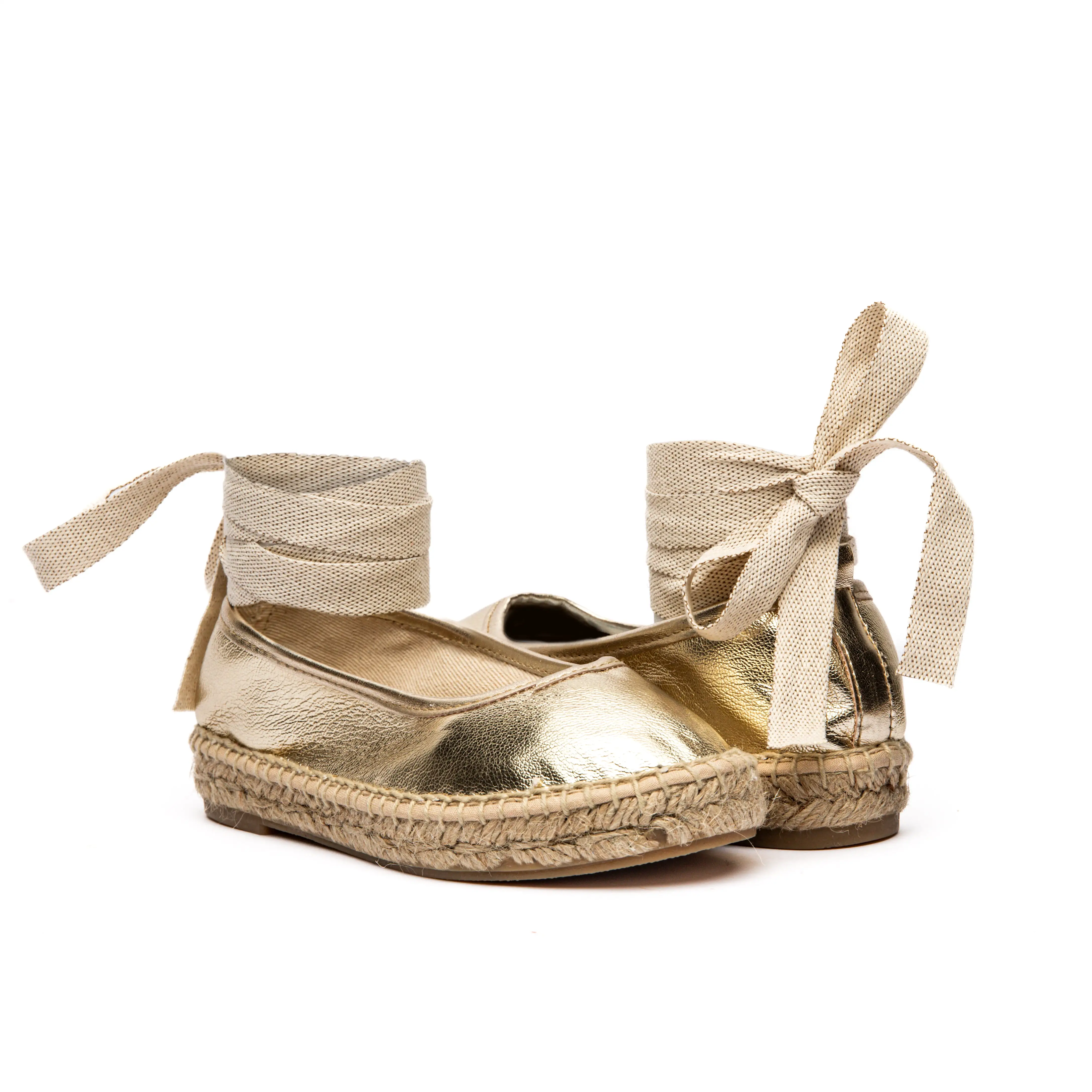 Leather Espadrilles in Metallic Gold