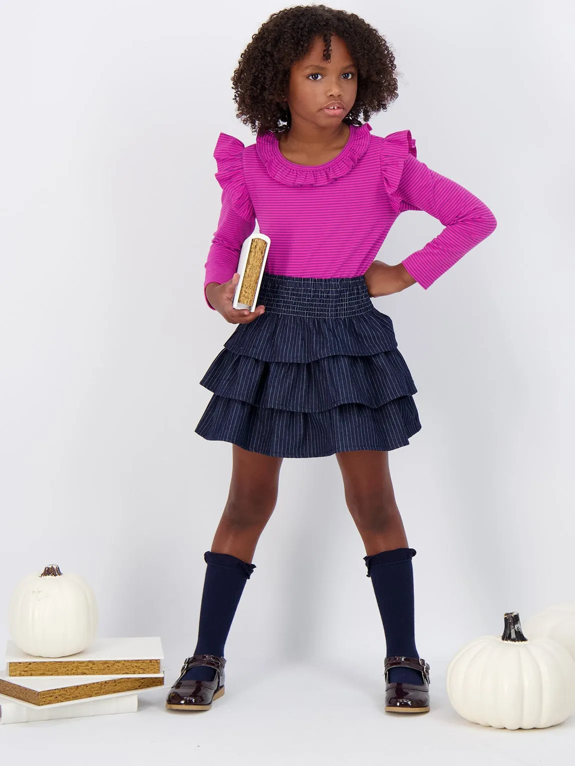 Maisy Ruffle Skirt Denim Stripe