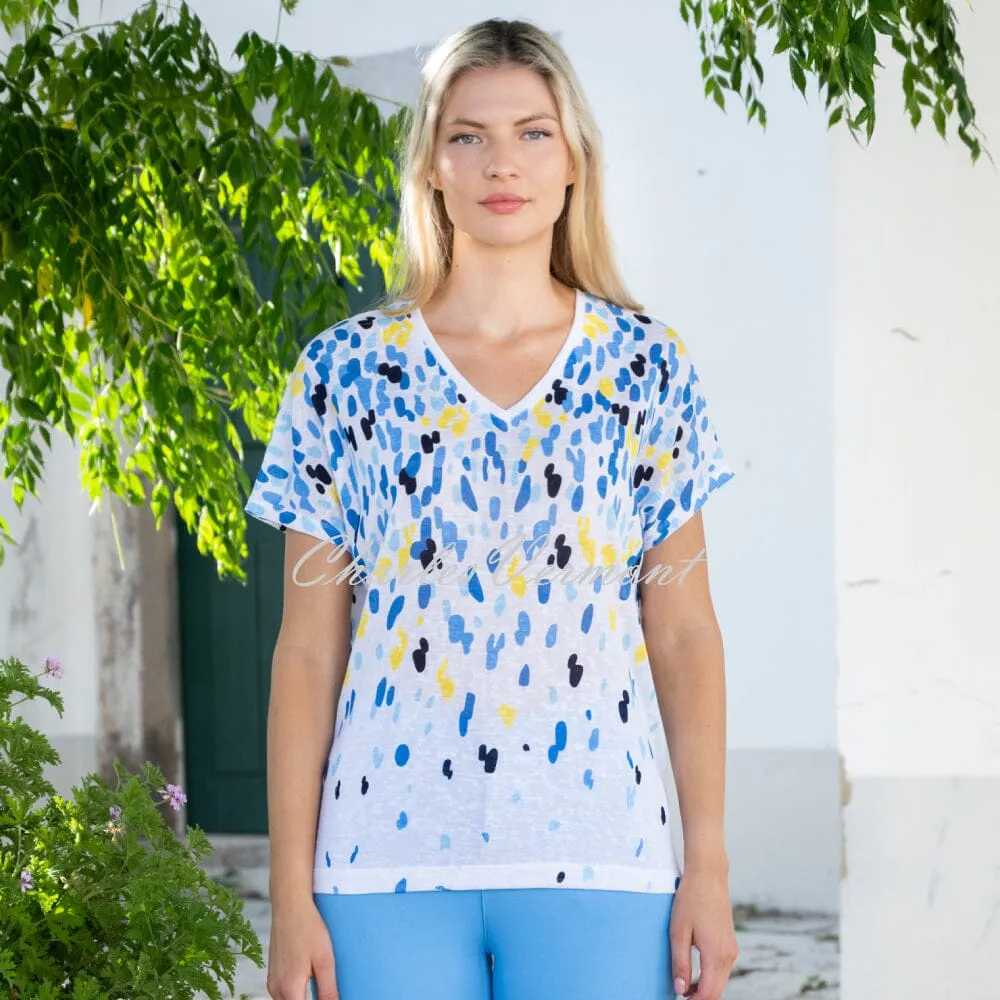 Marble Scatter Print V-Neck Top - Style 6947-213 (Powder Blue / Blue / Multi)